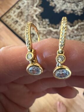 SWAROVSKI DOUBLE BEZEL CRYSTAL GOLD-PLATED LEVERBACK 1.3" EARRINGS